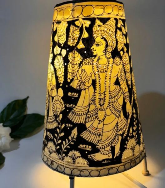 Tholubommalata 8-Inch Radha Krishna Black Leather Lamp