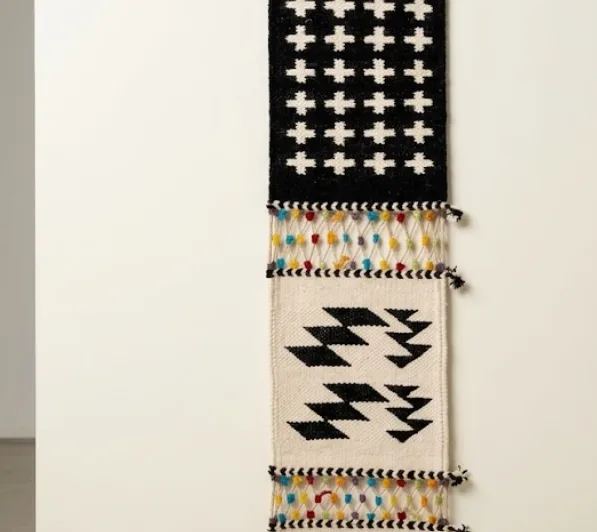 Handwoven Tribal Motif Wall Hanging with Colorful Tassel Detailing