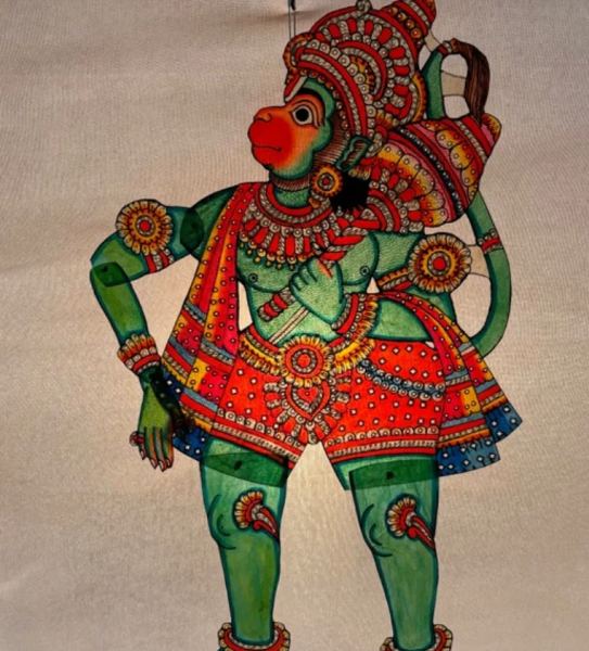 Tholubommalata 18-Inch Green Hanuman Natural Leather Puppet