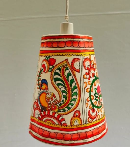 10-Inch Leather Hanging Lamp – Floral Design