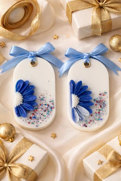 Luxury Floral Wax Sachets with Blue Daisy Design – Handmade Scented Wax Tablets for Home Décor