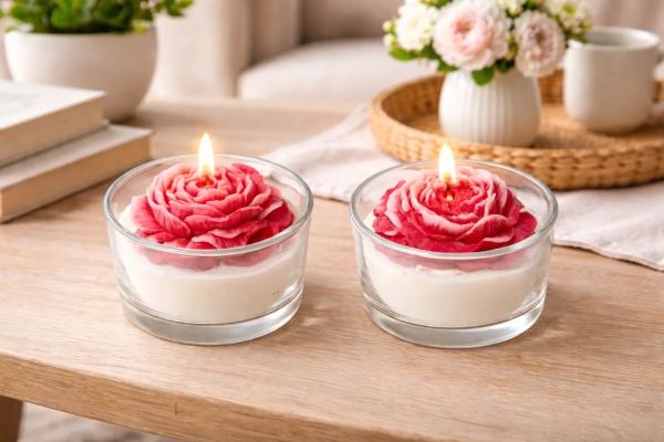 Luxury Rose Flower Candle in Glass Jar – Handmade Decorative Scented Candle for Home Décor