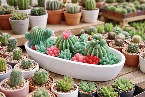 Luxury Succulent Garden Decor Soy Wax Candle in Oval Planter