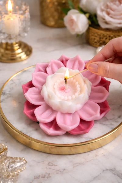 Lotus Flower Decorative Candle in Gift Box– Floral Candle for Home Décor & Gifting