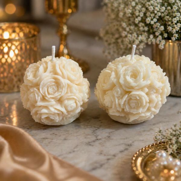 Handcrafted Rose Ball Candle  (5cm, 75gm Each) – Elegant Floral Decorative Candles for Home Decor