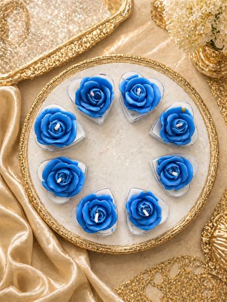 Royal Blue Rose Heart Tealight Candles – Luxury Scented Gift Set
