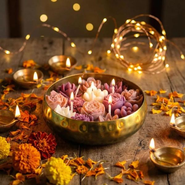 Mauve / Ivory Floral Garden Urli Candle