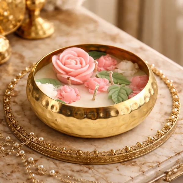 Pink / Ivory / Green Rose Garden Urli Candle