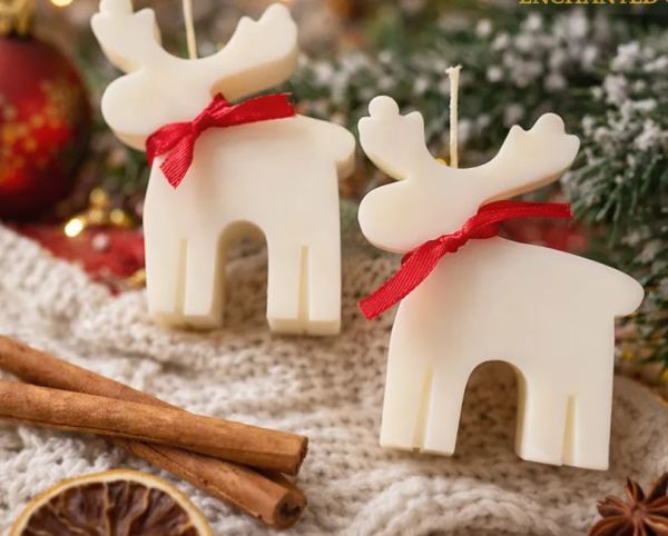Ivory Xmas Reindeer Christmas Candle