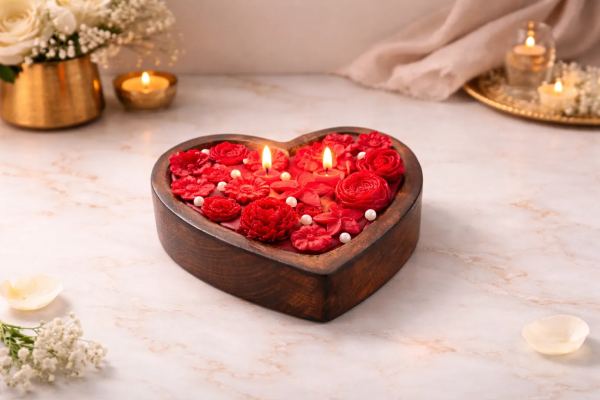 Red Scarlet Rose Heart Decorative Scented Candle