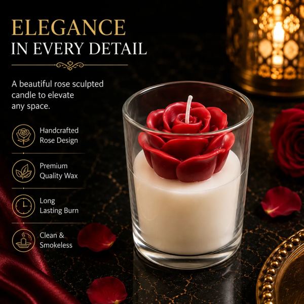 Handcrafted Red Rose Scented Candle in Glass Jar – Premium Decorative Floral Candle