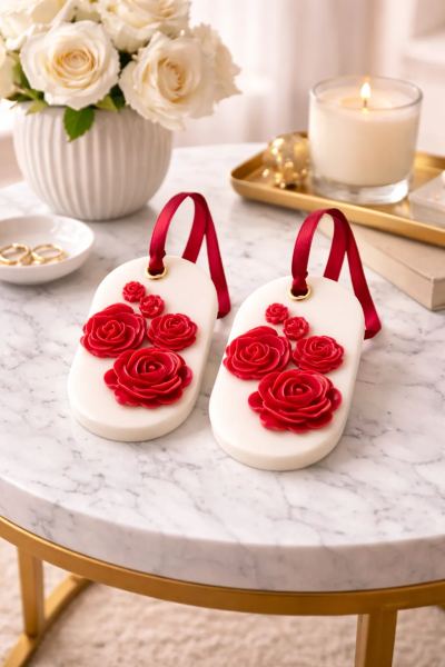 Handmade Rose Wax Tablets (Pack of 2) – Red Floral Design – Scented Wardrobe Freshener