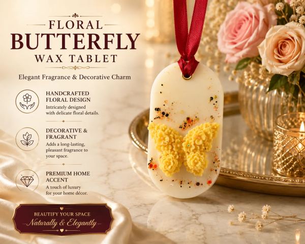 Pack of 2 Handmade Floral Butterfly Wax Tablets for Wardrobe & Drawers – 9 x 5 cm