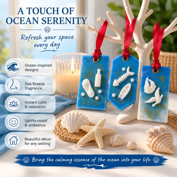 Pack of 3 Sea Breeze Scented Wax Sachets for Closet, Wardrobe, Drawer & Bathroom