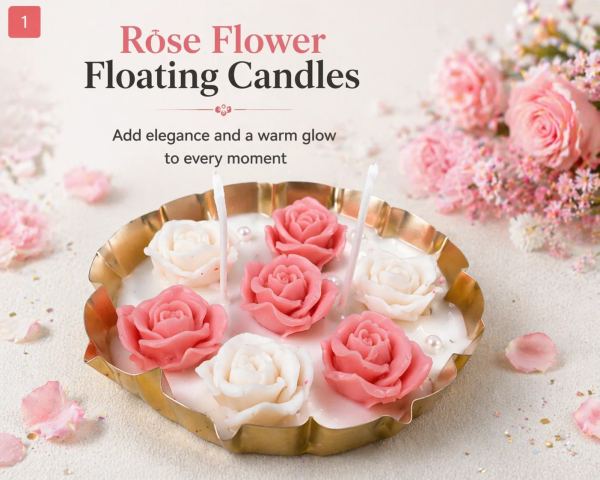 Rose Flower Eternal Floating Candles Set of 7