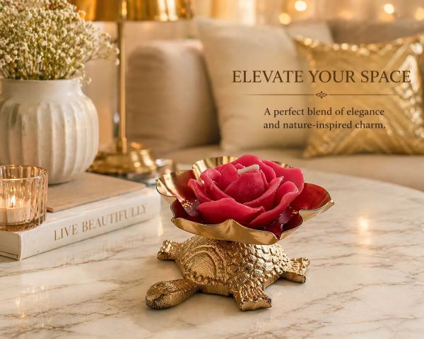 Tortoise Urli Candle Holder with Rose Wax Diya