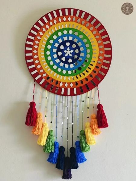 Handcrafted Rainbow Mandala Dreamcatcher Wall Hanging