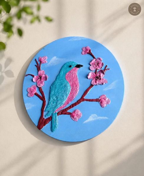 Blue Bird Blossom Handcrafted Relief Wall Art