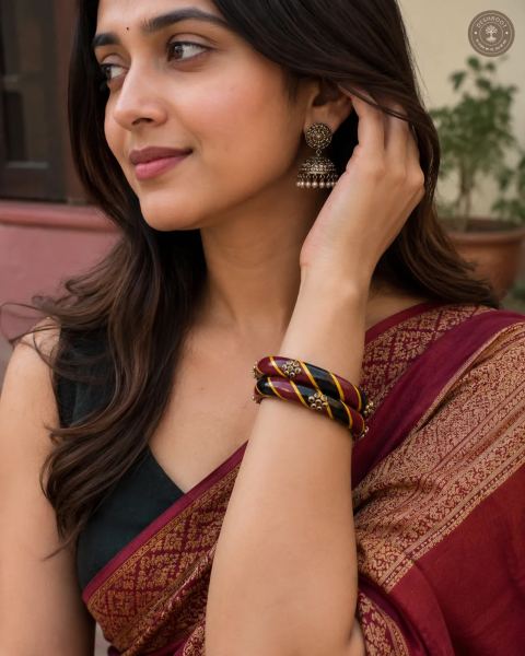 Rajwadi Handcrafted Wooden Bangles Set