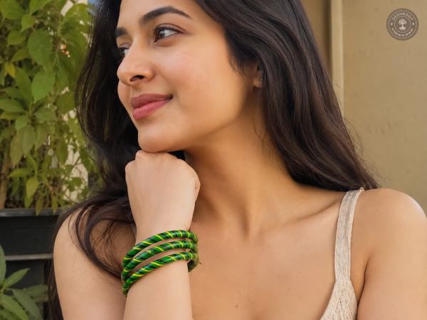 Emerald Stripe Handmade Bangles Set