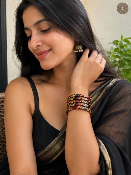 Maroon Noir Crystal Designer Bangle Set