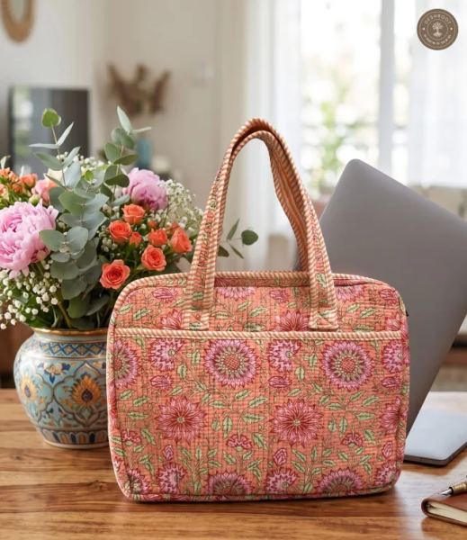 Peach Blossom Quilted Laptop Bag