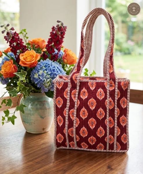 Maroon Ethnic Print Quilted Lunch Box Hand Bag