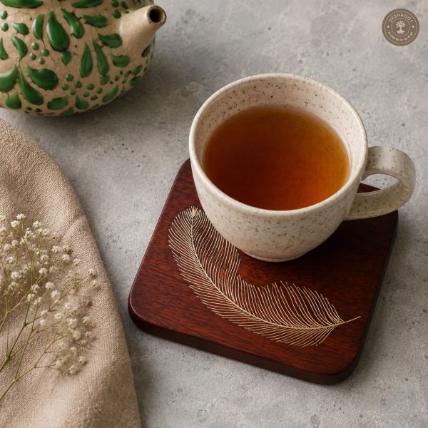Feather Grace Handcrafted Wooden Coaster