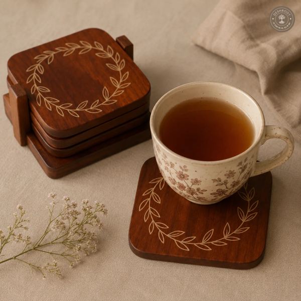 Laurel Bloom Handcrafted Wooden Coaster