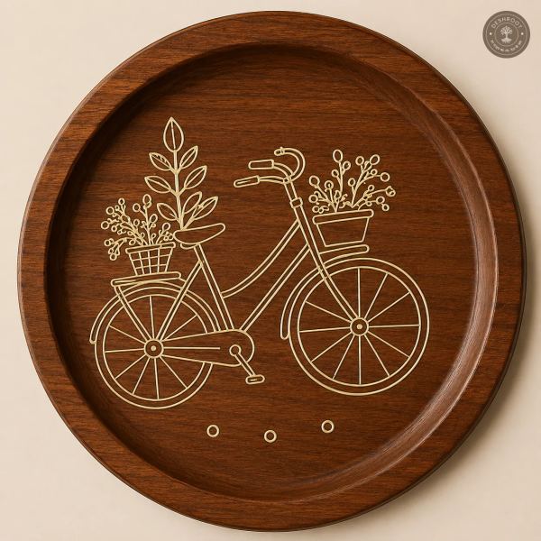 Vintage Bicycle Bloom Handcrafted Wooden Wall Plate