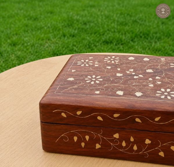 Floral Vine Handcrafted Wooden Tea Coaster Box Set