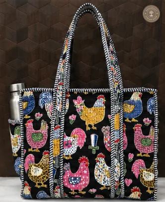 Black Hen Print Multipurpose Shoulder Bag for Women