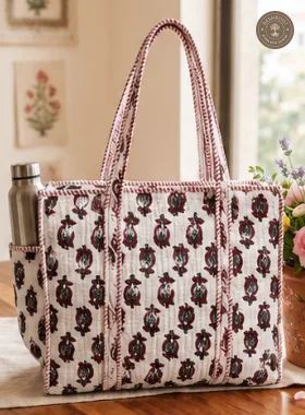 White Floral Buti Printed Multipurpose Shoulder Bag for Women