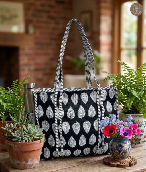 Black Leaf Printed Multipurpose Shoulder Bag for Women