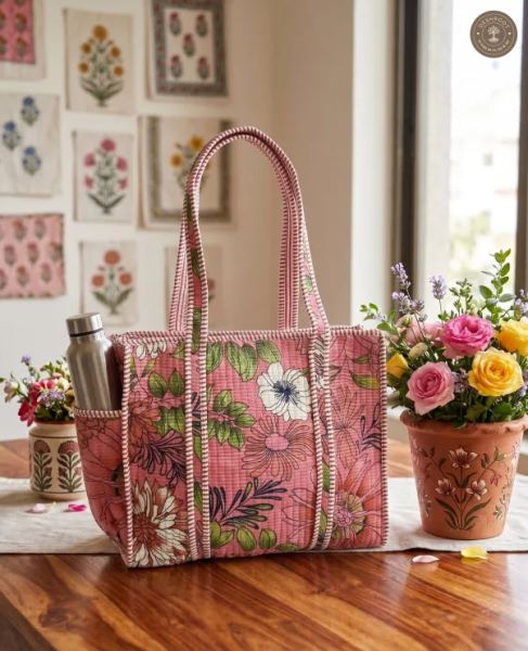 Pink Floral Garden Printed Multipurpose Shoulder Bag for Women