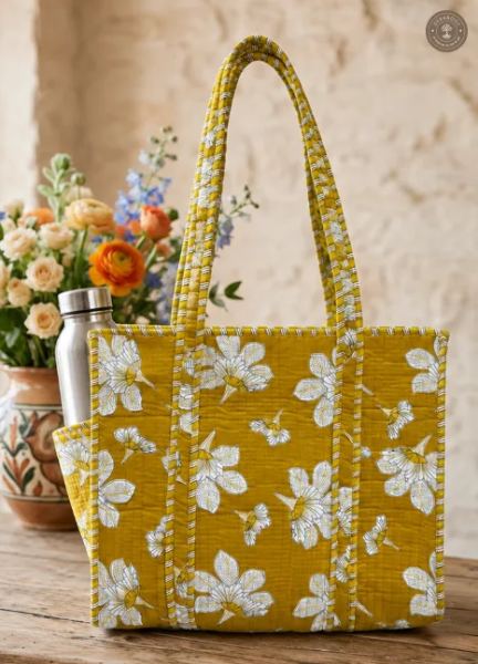 Mustard Yellow Floral Printed Multipurpose Shoulder Bag for Women