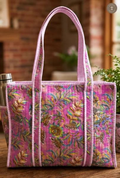 Pink Tropical Floral Printed Multipurpose Shoulder Bag for Women