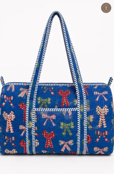 Handcrafted Quilted Blue Printed Duffel Bag