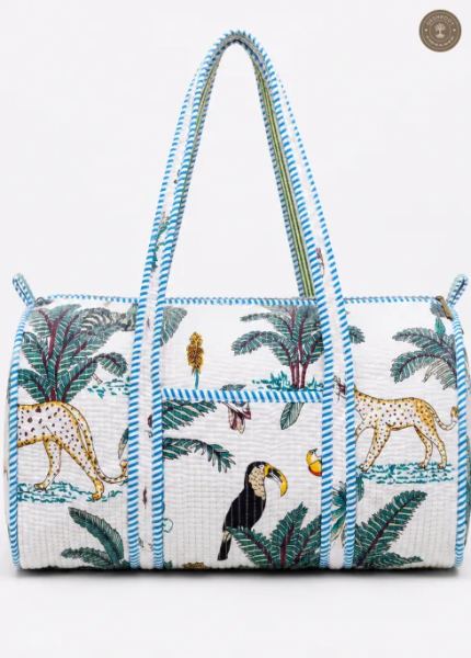 Handcrafted Quilted Jungle Safari Cotton Duffel Bag