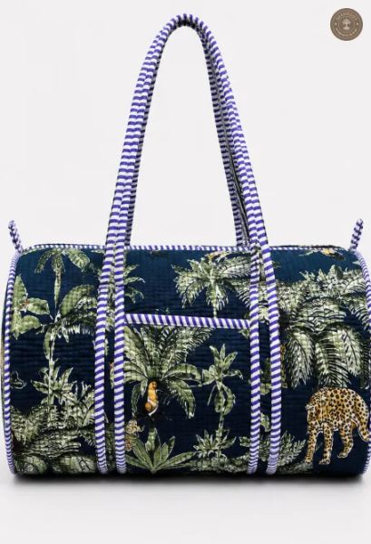 Handcrafted Quilted Jungle Safari Cotton Duffel Bag