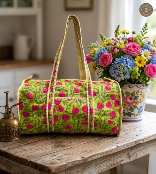 Handcrafted Quilted Floral Duffle Bag