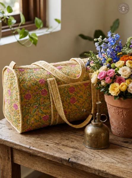 Handcrafted Quilted Floral Duffle Bag