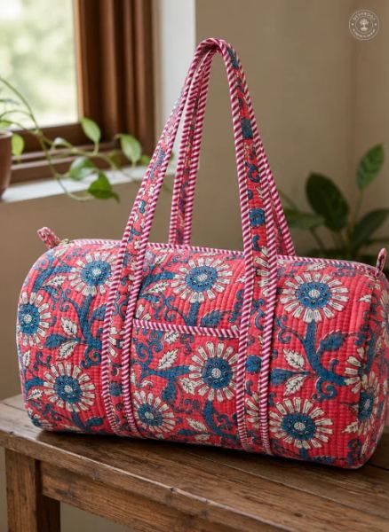 Handcrafted Quilted Floral Duffle Bag