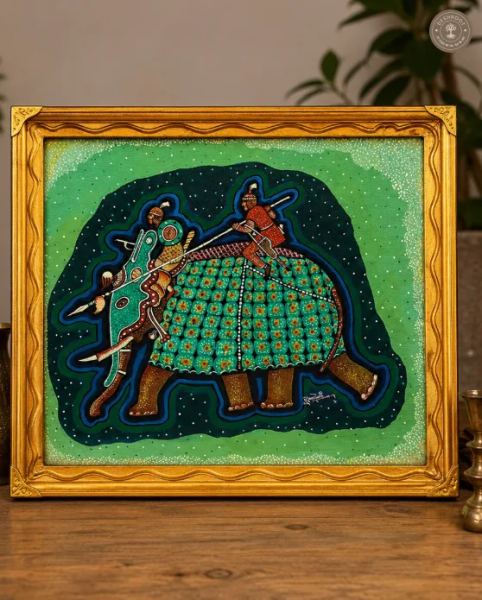 Royal Elephant Procession Traditional Folk Art Painting