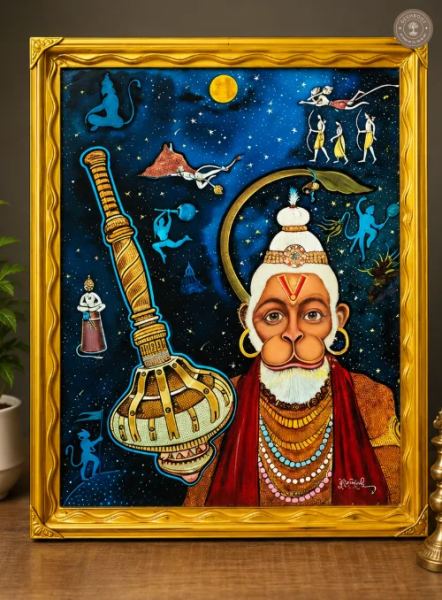 Divine Lord Hanuman Folk Art Painting