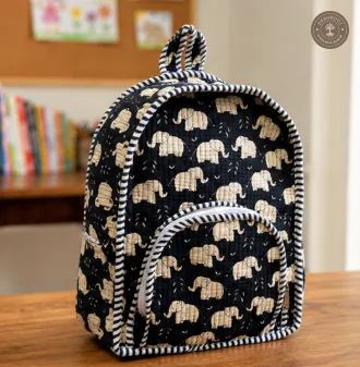 Handmade Cotton Kids Backpack with Elephant Print