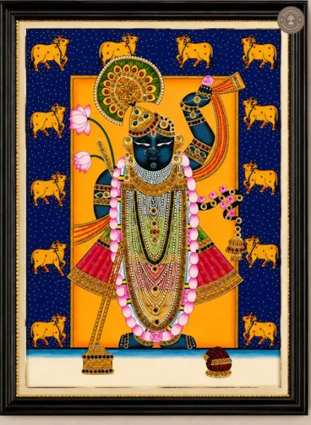 Shrinathji Pichwai Painting with Sacred Cow Motifs