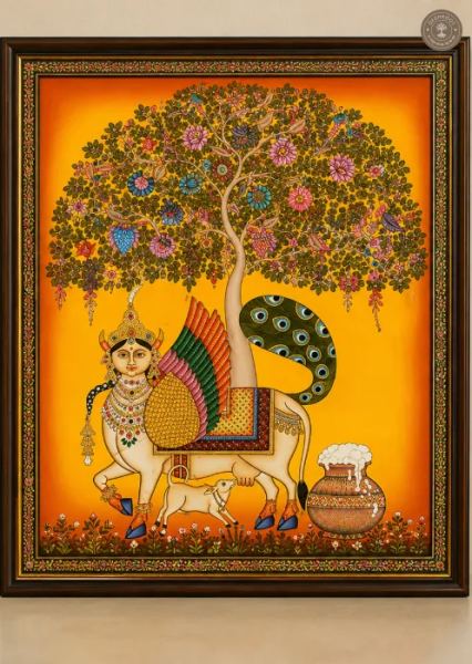 Kamdhenu Cow Under Kalpavriksha Painting