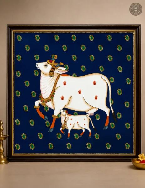Kamadhenu Cow & Calf Pichwai Painting
