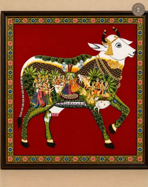 Kamadhenu with Raas Leela Pichwai Painting